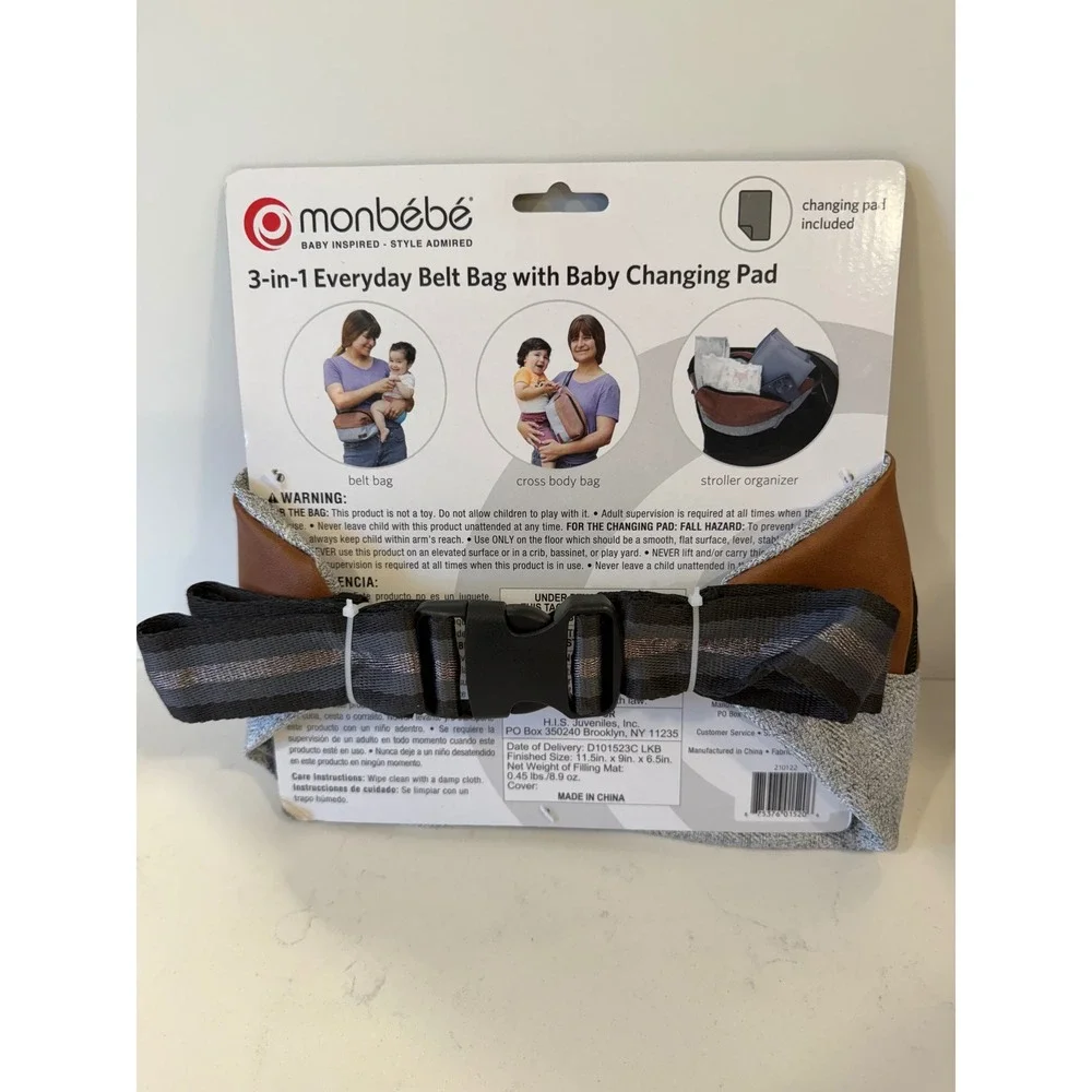 Monbebe 3-in-1 Everyday Belt Bag with Baby Changing Pad Grey Brown D101523C